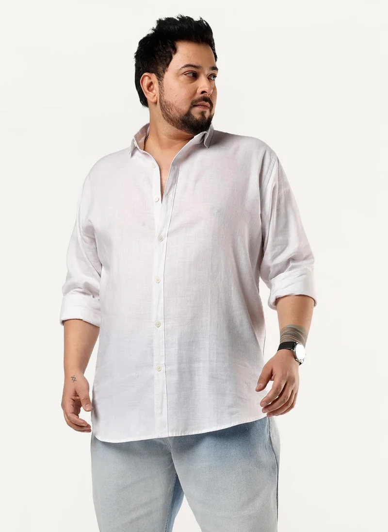 Urbano Fashion Urbano Plus Men's White Linen Blend Full Sleeve Relaxed Fit Casual Solid Shirt